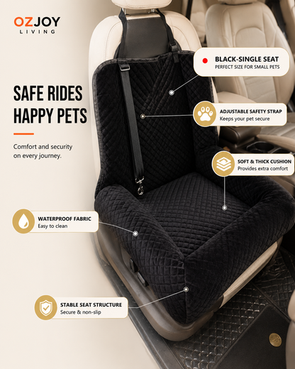 OZJOY black pet car booster seat with adjustable strap and cushioned sides