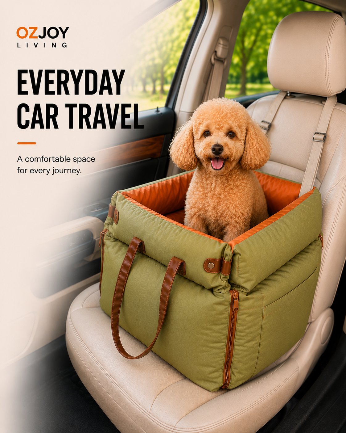 OZJOY Premium Pet Car Booster Seat & Travel Bed – Green & Orange
