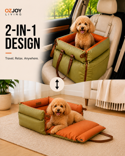 OZJOY Premium Pet Car Booster Seat & Travel Bed – Green & Orange