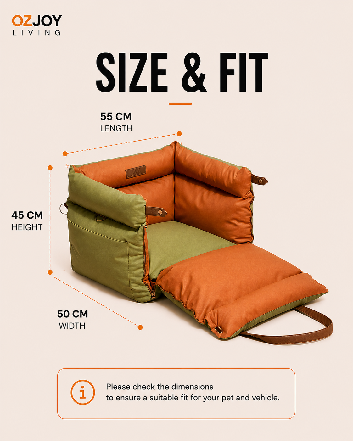 OZJOY Premium Pet Car Booster Seat & Travel Bed – Green & Orange