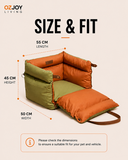 OZJOY Premium Pet Car Booster Seat & Travel Bed – Green & Orange