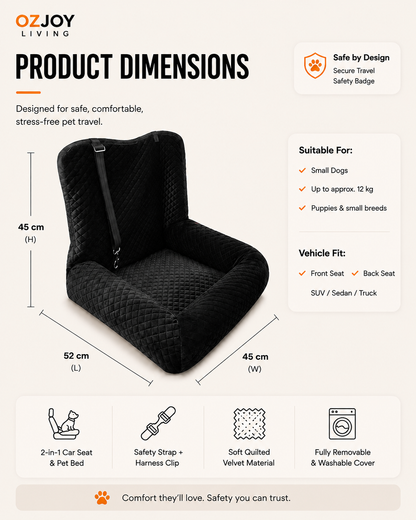 OZJOY black pet car booster seat dimensions 52 x 45 x 45 cm for small dogs