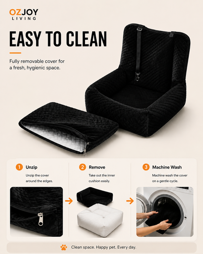 OZJOY black pet car booster seat with removable machine washable cover